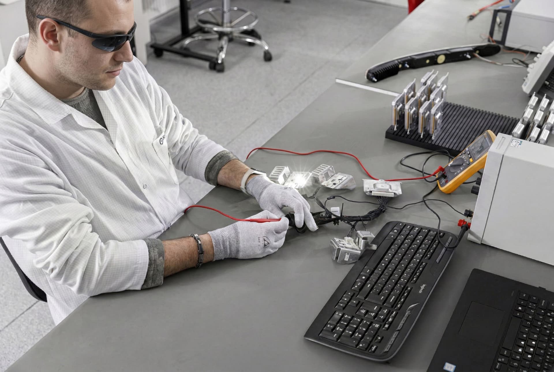 Electrical measurement setup with multimeter and device under test